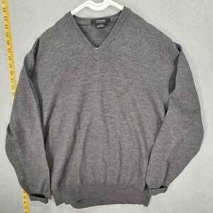 Giorgiolini Sweater Mens Medium Gray 100% Merino Wool V Neck Knit Pullover Italy